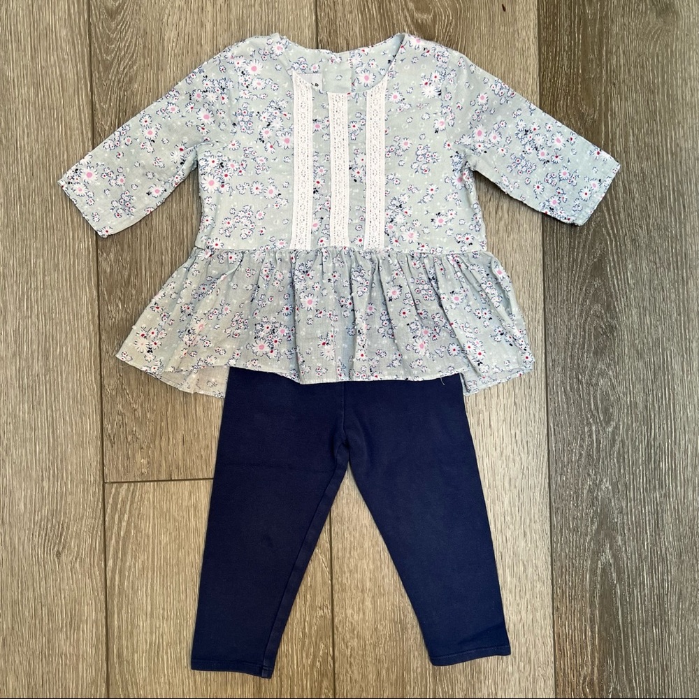 PIPPA & JULIE 2PC OUTFIT PEPLUM TOP NAVY LEGGINGS 24MO